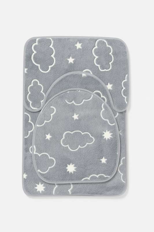 Senza® 3 Piece Glow In The Dark Microfiber Chenille Non-Slip Bathroom Mat Set