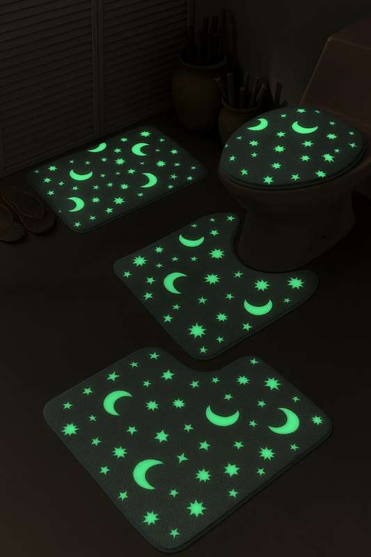 Senza® 3 Piece Glow In The Dark Microfiber Chenille Non-Slip Bathroom Mat Set