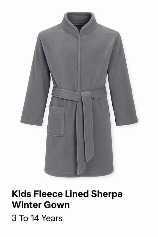 Kids Fleece Lined Sherpa Winter Gown 3 To 14 Years