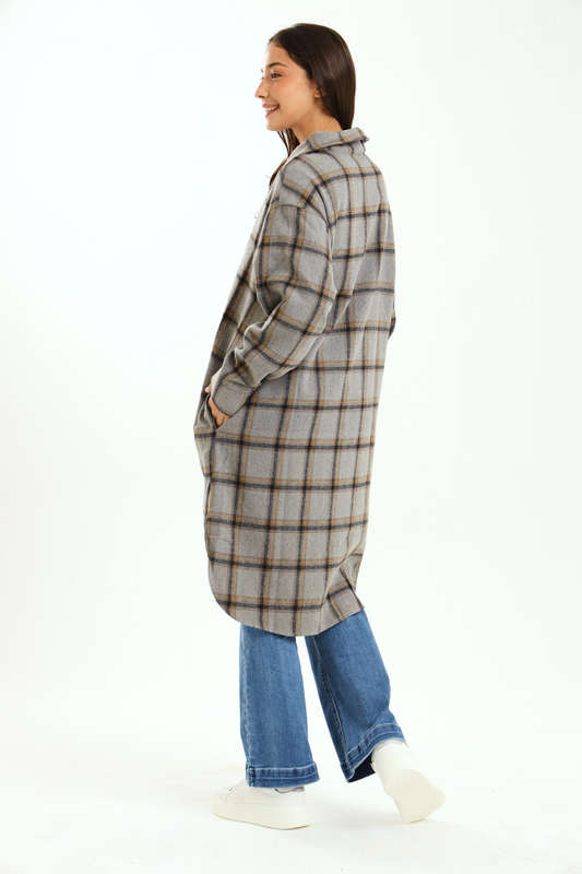 Ladies Branded Oversized Plaid Winter Button Down Shirt Dress