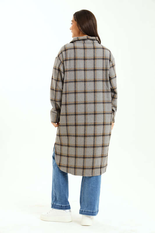 Ladies Branded Oversized Plaid Winter Button Down Shirt Dress