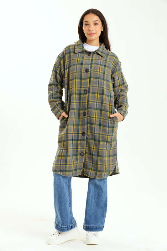 Ladies Branded Oversized Plaid Winter Button Down Shirt Dress