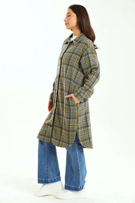 Ladies Branded Oversized Plaid Winter Button Down Shirt Dress