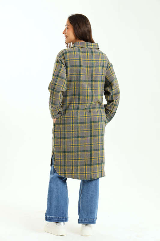 Ladies Branded Oversized Plaid Winter Button Down Shirt Dress