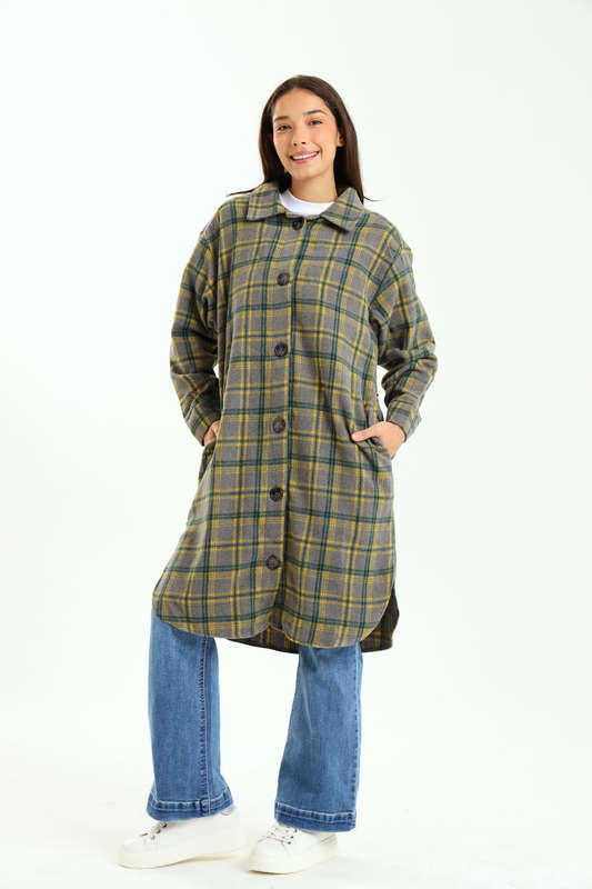 Ladies Branded Oversized Plaid Winter Button Down Shirt Dress
