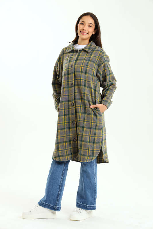 Ladies Branded Oversized Plaid Winter Button Down Shirt Dress