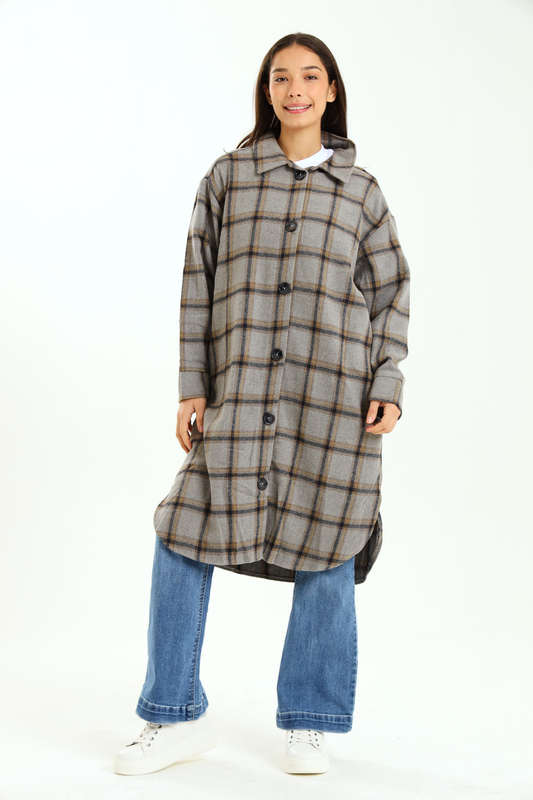Ladies Branded Oversized Plaid Winter Button Down Shirt Dress