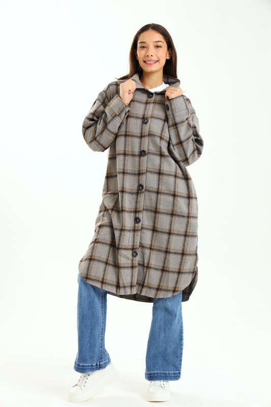Ladies Branded Oversized Plaid Winter Button Down Shirt Dress