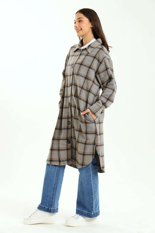 Ladies Branded Oversized Plaid Winter Button Down Shirt Dress