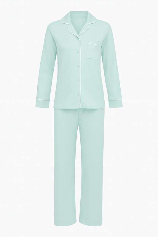 Ladies Button Down Brushed Fleece Winter Pyjama Set