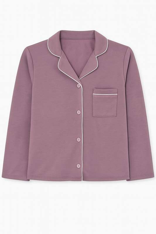 Ladies Button Down Brushed Fleece Winter Pyjama Set