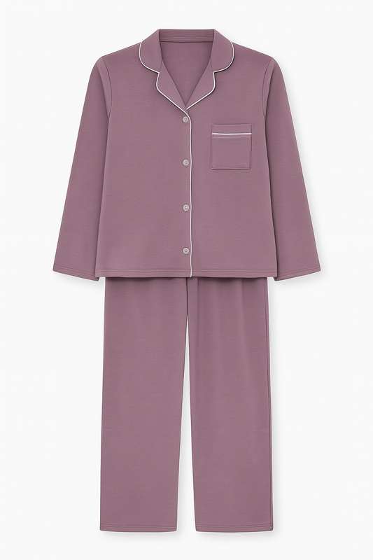 Ladies Button Down Brushed Fleece Winter Pyjama Set