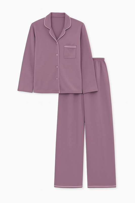 Ladies Button Down Brushed Fleece Winter Pyjama Set