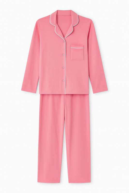 Ladies Button Down Brushed Fleece Winter Pyjama Set