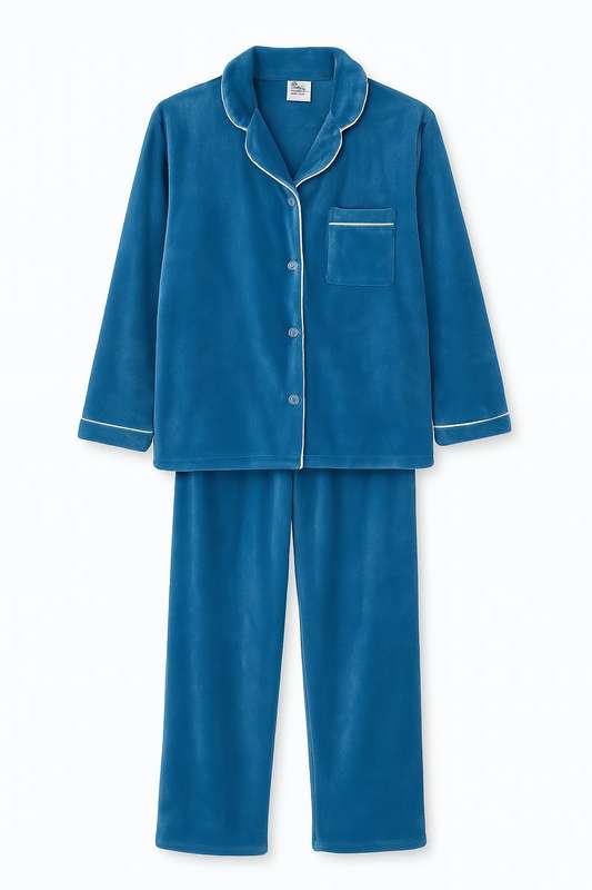 Ladies Button Down Fleece Winter Pyjama Set