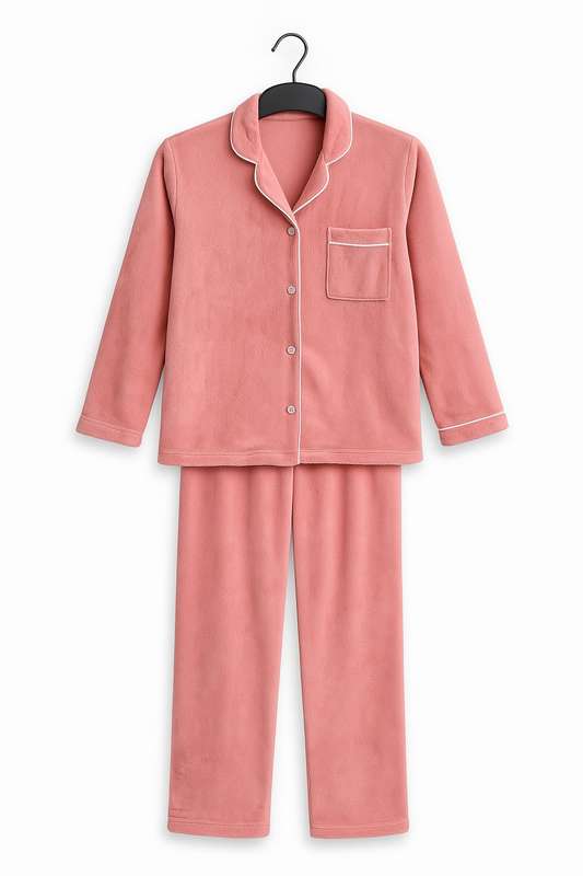Ladies Button Down Fleece Winter Pyjama Set