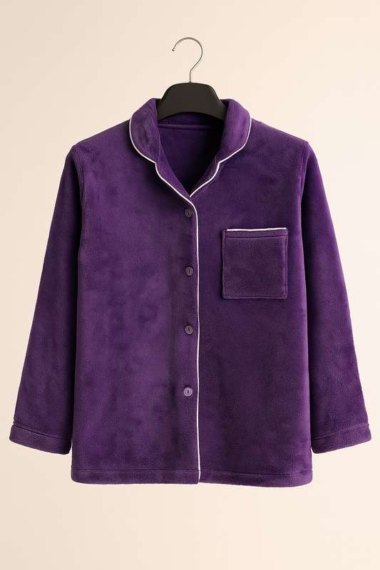 Ladies Button Down Fleece Winter Pyjama Set