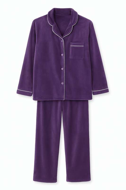 Ladies Button Down Fleece Winter Pyjama Set