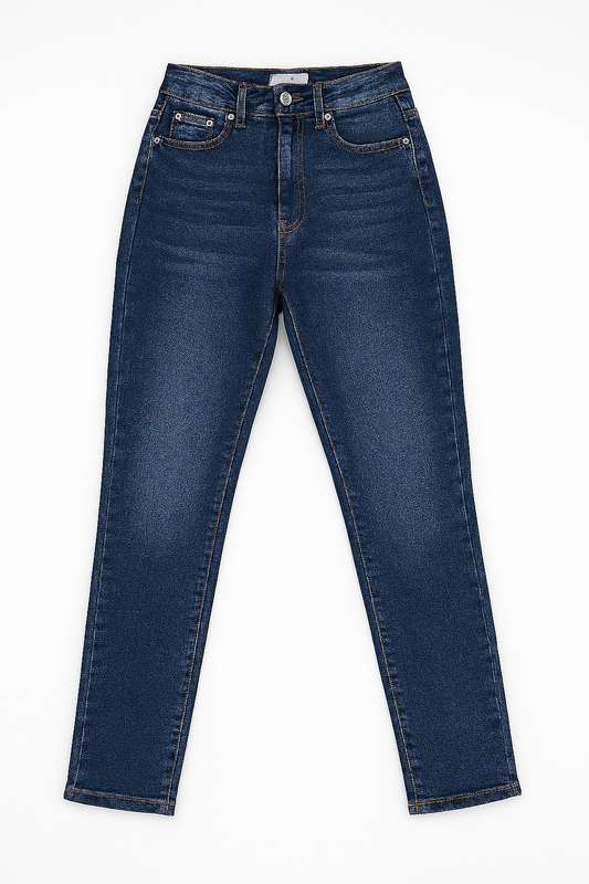 Ladies Dark Blue Ripped Stretch Skinny Jeans