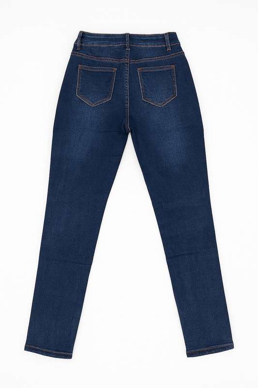 Ladies Dark Blue Ripped Stretch Skinny Jeans