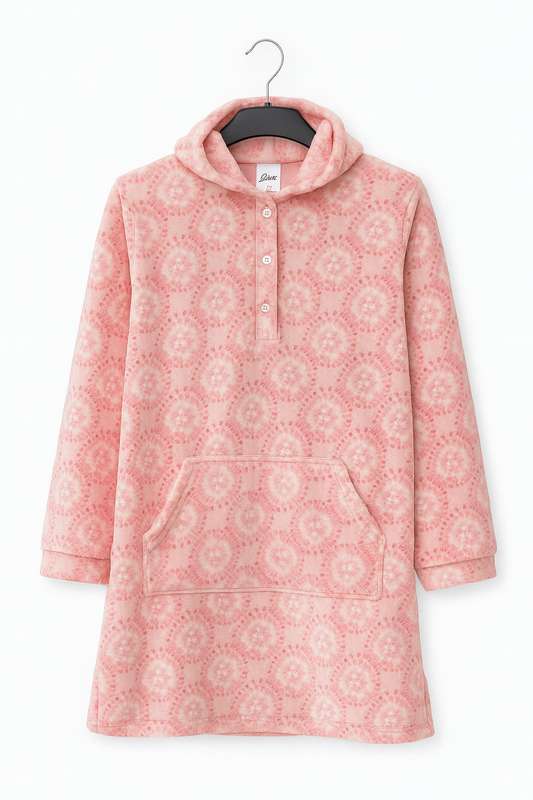 Ladies Fleece Lined Oversized Hooded Printed Winter Pyjama Set