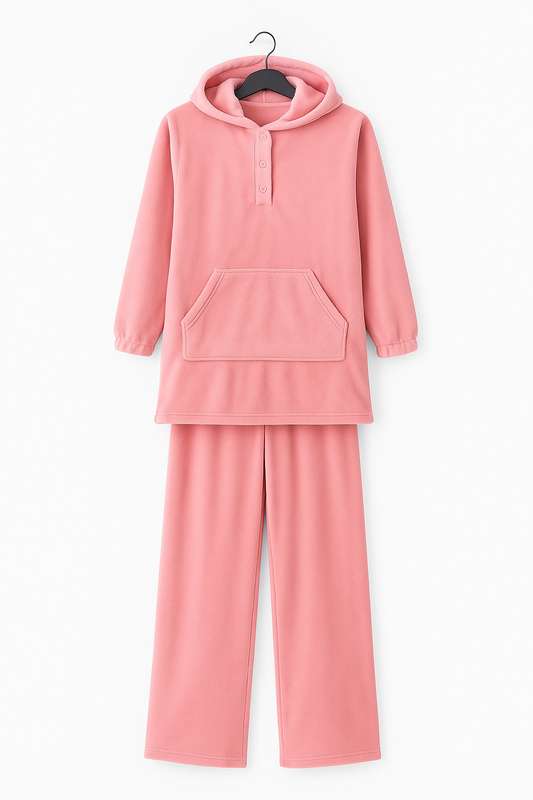 Ladies Fleece Lined Oversized Hooded Winter Pyjama Set