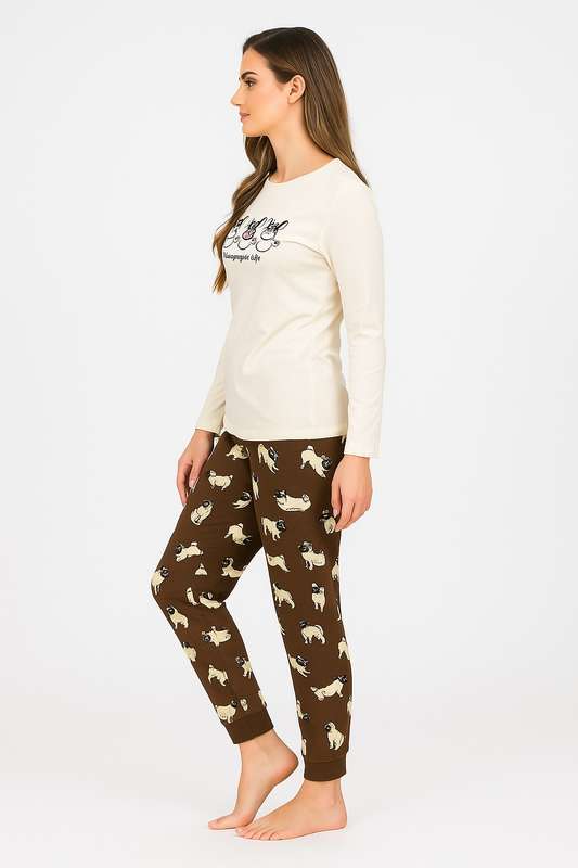 Ladies Printed Comfy Long Sleeve Pyjama Set