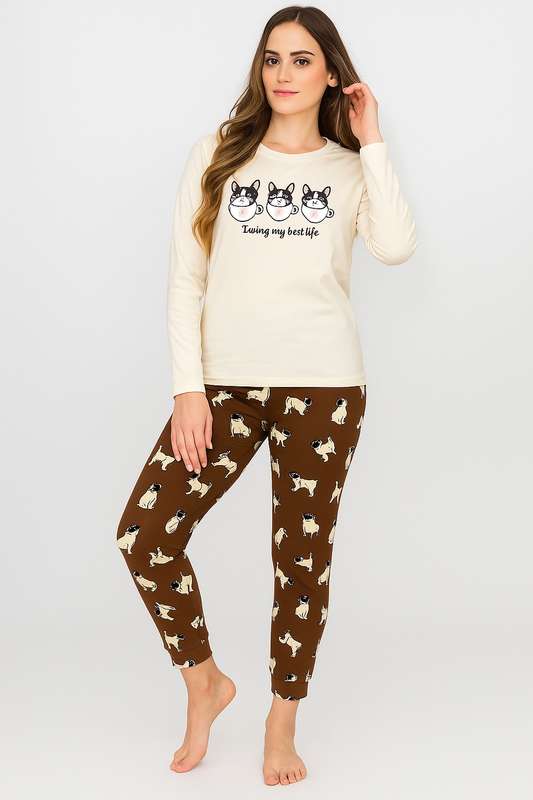 Ladies Printed Comfy Long Sleeve Pyjama Set