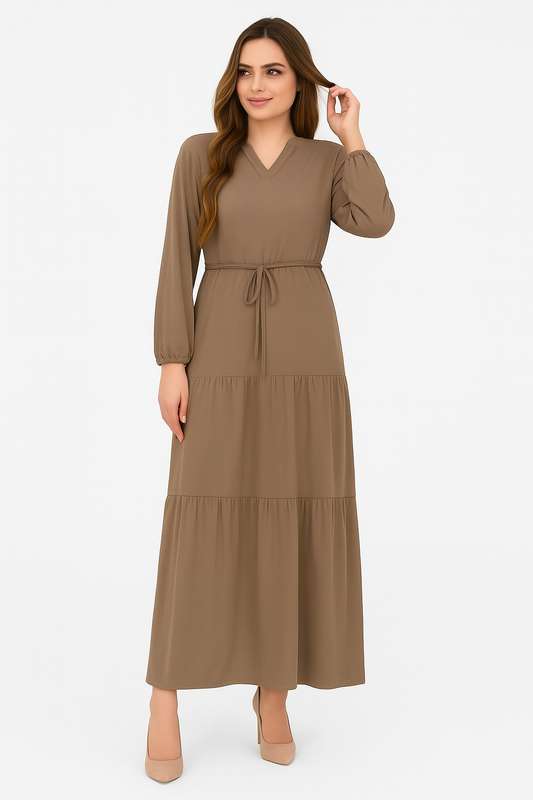 Stella Tiered Modest Maxi Dress With Pocket