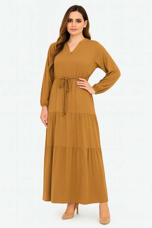 Stella Tiered Modest Maxi Dress With Pocket