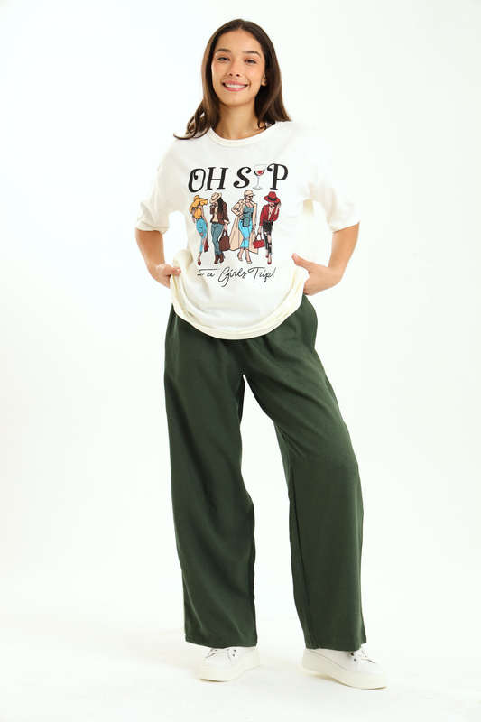 Ladies Elasticated Waist Textured 2 Toned Pants