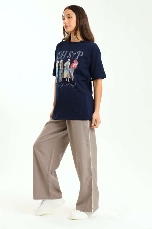 Ladies Elasticated Waist Textured 2 Toned Pants