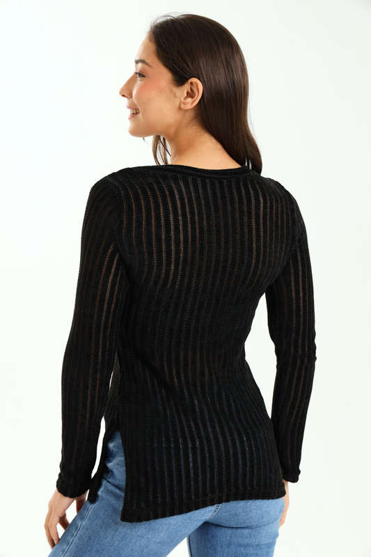 Ladies Chenille Fabric Cover-Up Sheer Mesh Top