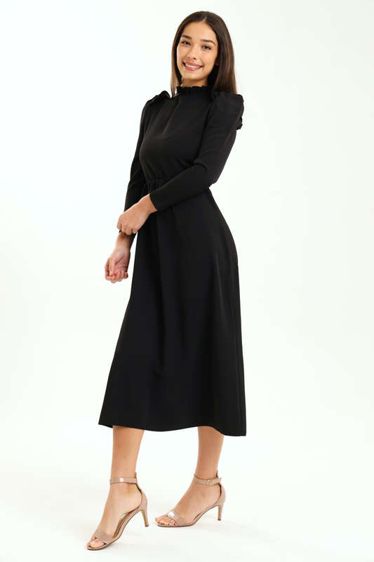 Ladies Alina Long Sleeve Frill Neck Midaxi Dress