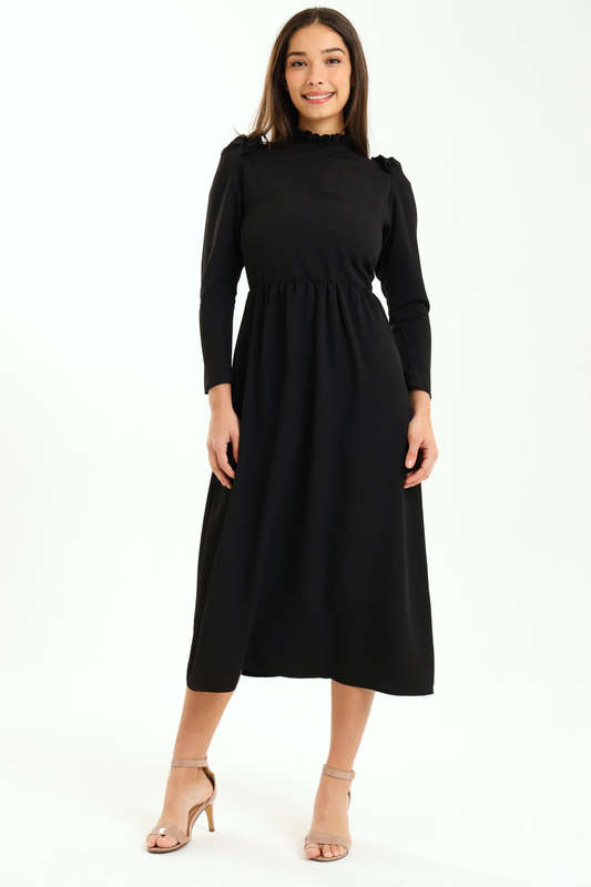 Ladies Alina Long Sleeve Frill Neck Midaxi Dress