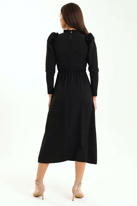 Ladies Alina Long Sleeve Frill Neck Midaxi Dress