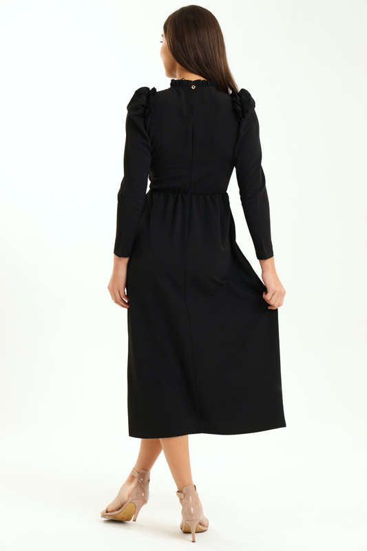 Ladies Alina Long Sleeve Frill Neck Midaxi Dress