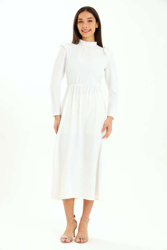Ladies Alina Long Sleeve Frill Neck Midaxi Dress
