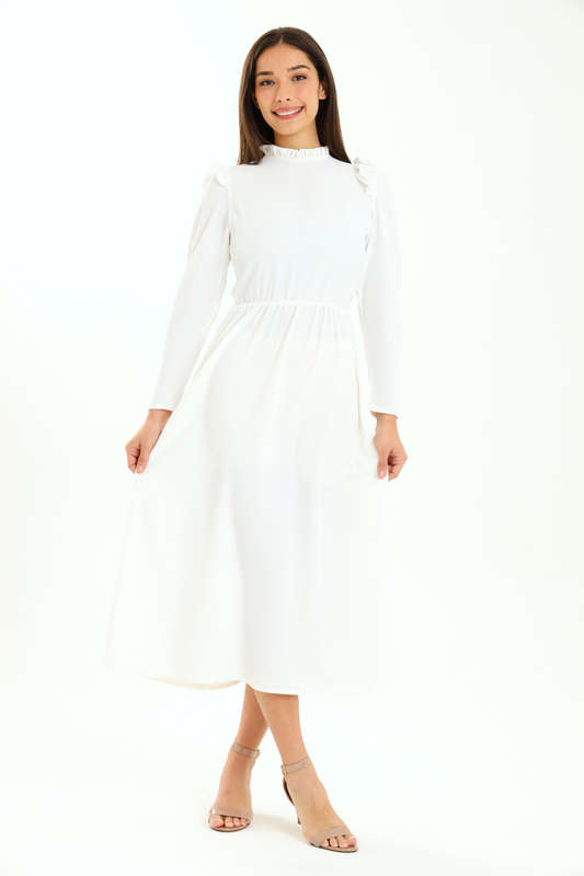 Ladies Alina Long Sleeve Frill Neck Midaxi Dress