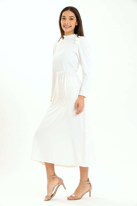 Ladies Alina Long Sleeve Frill Neck Midaxi Dress