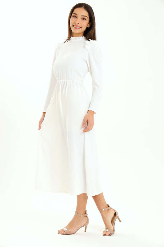 Ladies Alina Long Sleeve Frill Neck Midaxi Dress