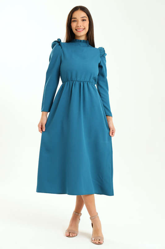Ladies Alina Long Sleeve Frill Neck Midaxi Dress