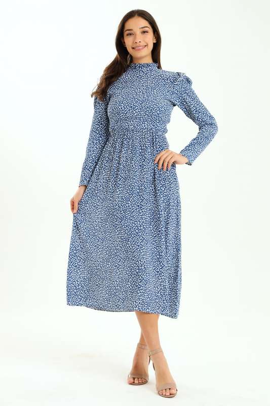 Ladies Alina Long Sleeve Frill Neck Midaxi Dress