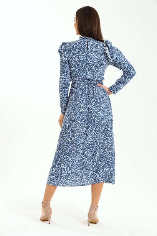 Ladies Alina Long Sleeve Frill Neck Midaxi Dress