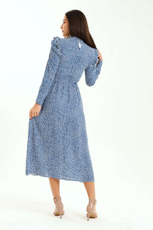 Ladies Alina Long Sleeve Frill Neck Midaxi Dress