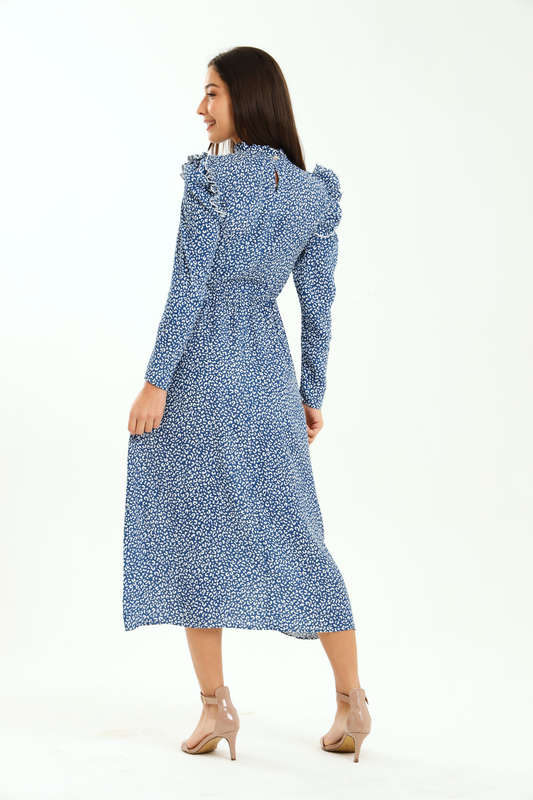 Ladies Alina Long Sleeve Frill Neck Midaxi Dress