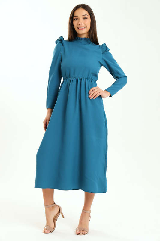 Ladies Alina Long Sleeve Frill Neck Midaxi Dress