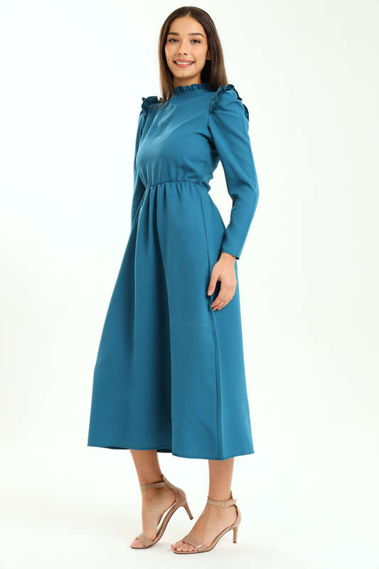 Ladies Alina Long Sleeve Frill Neck Midaxi Dress