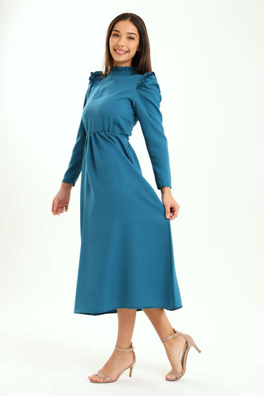 Ladies Alina Long Sleeve Frill Neck Midaxi Dress