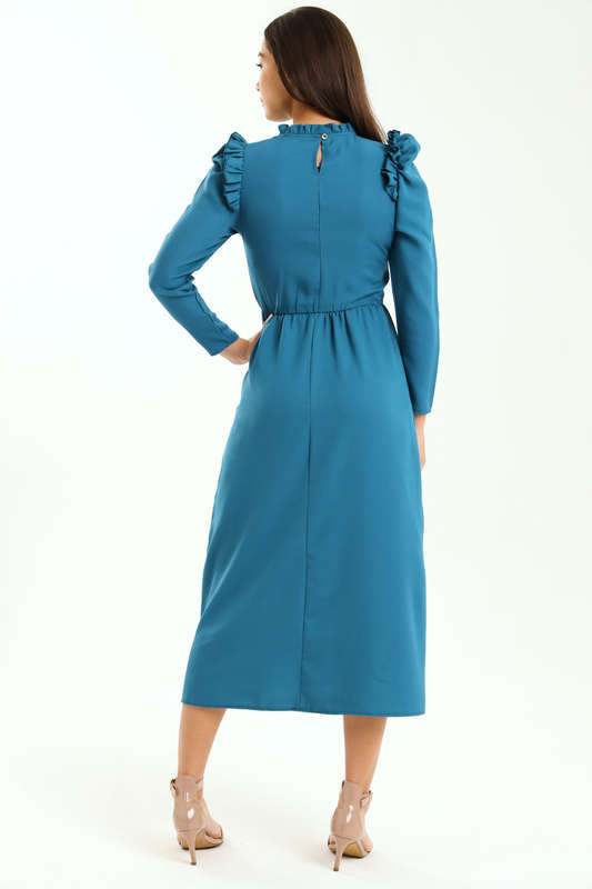Ladies Alina Long Sleeve Frill Neck Midaxi Dress